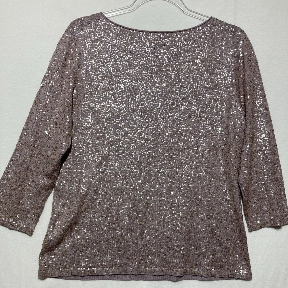 Eileen Fisher Medium Mauve Silk Blend 3/4‎ Sleeve Karma Shimmer Knit Sweater